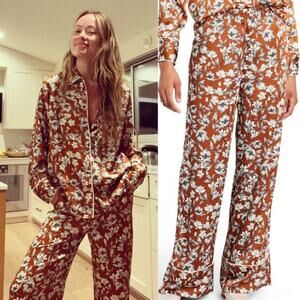 4X 🔖 LA LIGNE x Target Women's Floral Wide Leg Trousers - Brown White
